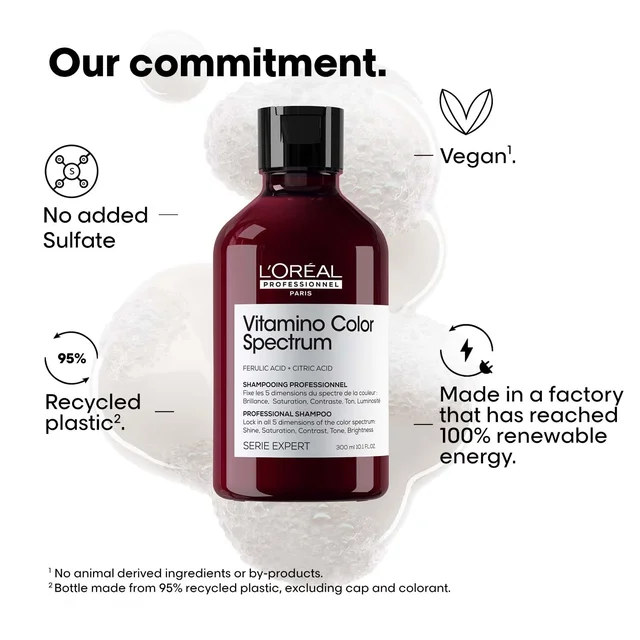 Loreal Professionnel Vitamino Color Spectrum Shampoo 300ml For All Coloured Hair With Ferulic Acid & Citric Acid | Locks Day 1 Color Vibrancy | Salon Colour Care