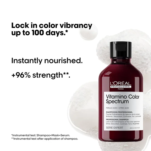 Loreal Professionnel Vitamino Color Spectrum Shampoo 300ml For All Coloured Hair With Ferulic Acid & Citric Acid | Locks Day 1 Color Vibrancy | Salon Colour Care