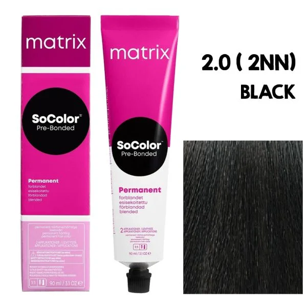 Matrix SoColor Permanent Blended Hair Color Black 2NN, 90ML | Long-Lasting & Vibrant Color for Dark Bases | Full Grey Coverage