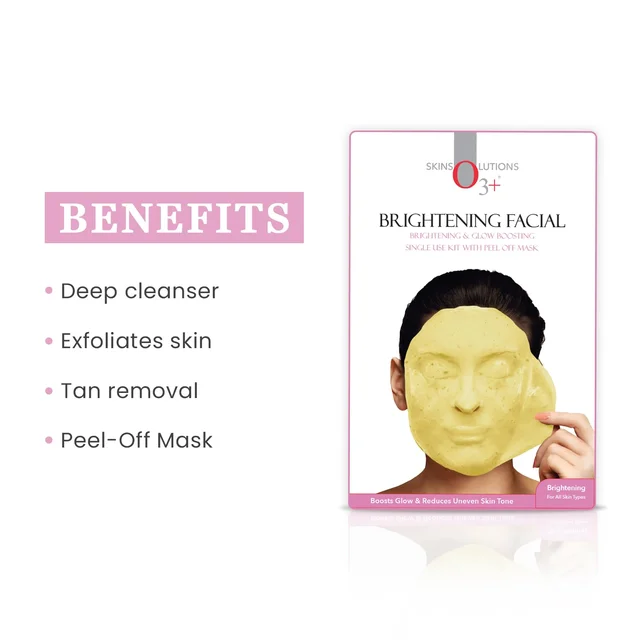 O3+ Professional Brightening Facial Kit 45g | Glow Facial with Peel-Off Mask | Skin Brightening & Instant Glow