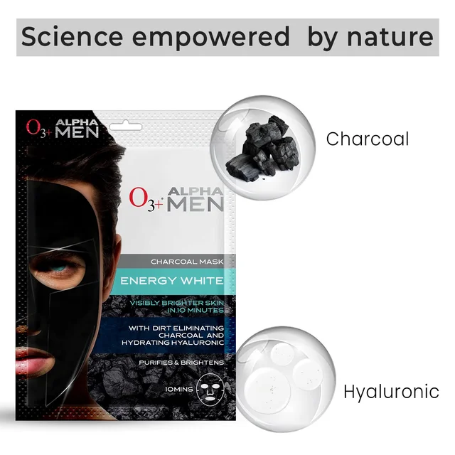O3+ Professional Energy White Charcoal Sheet Mask 30ml | Detox Face Mask for Brightening & Oil Control
