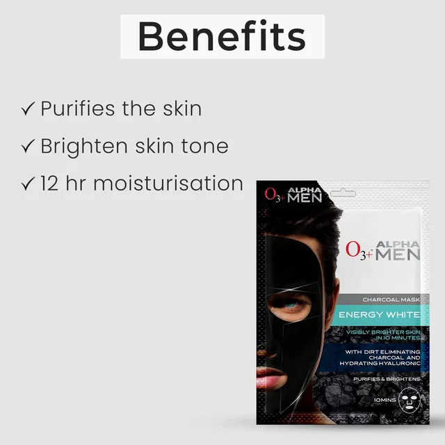 O3+ Professional Energy White Charcoal Sheet Mask 30ml | Detox Face Mask for Brightening & Oil Control