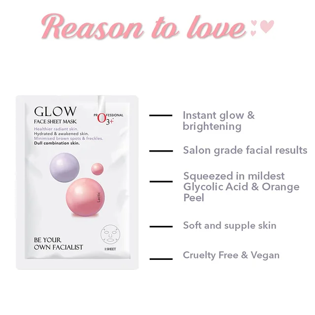 O3+ Professional Facial Glow Sheet Mask 30g | Hydrating Sheet Mask for Instant Radiance & Soft Skin