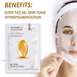 O3+ Professional Vitamin C Cellulose Sheet Mask 30g | Brightening Face Mask for Glowing Skin | Instant Glow & Hydration