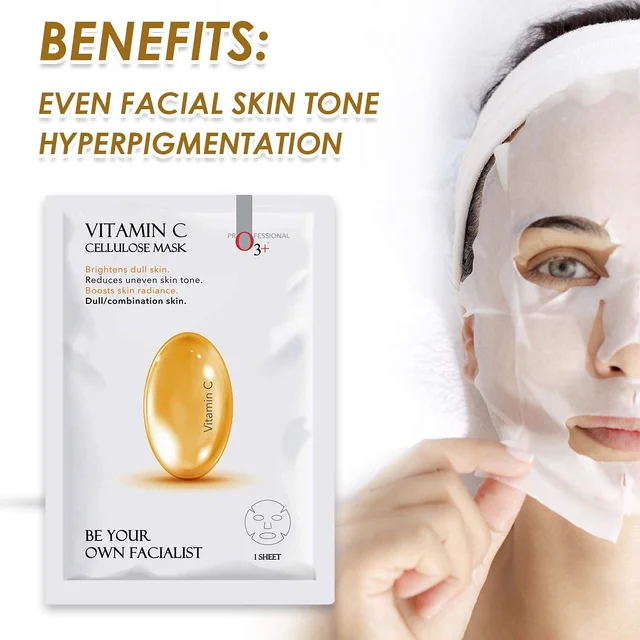 O3+ Professional Vitamin C Cellulose Sheet Mask 30g | Brightening Face Mask for Glowing Skin | Instant Glow & Hydration