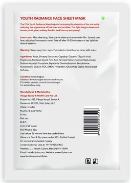 O3+ Professional Youth Radiance Sheet Mask 30g | Anti-Ageing Face Mask for Youthful Glow & Hydration
