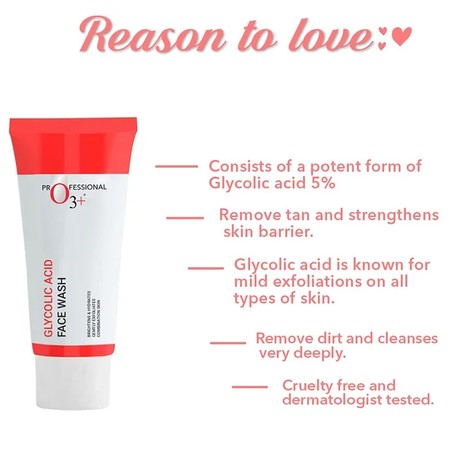 O3+ Professional Glycolic Acid Radiance Face Wash 60g | Exfoliating Face Cleanser for Glow & Deep Cleansing