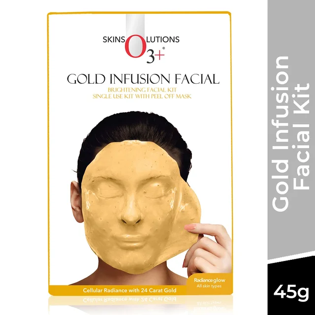 O3+ Professional Gold Facial Kit 45g | 24K Gold Glow Facial for Brightening & Radiance | Single Use Facial Kit