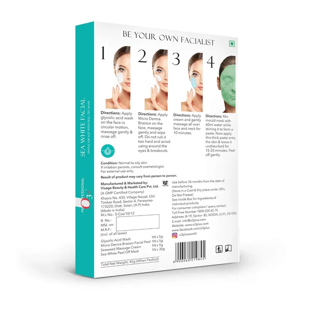 O3+ Professional Sea White Facial Kit 45g | Skin Brightening Facial for Instant Glow | Single Dose Facial