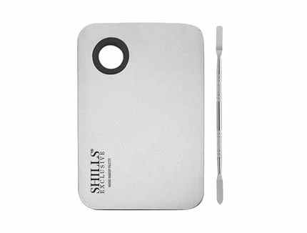 Shills Professional Stainless Steel Makeup Mixing & Blending Palette with Spatula | For Foundation, Lipstick, Concealer & Nail Art | Reusable, Easy to Clean