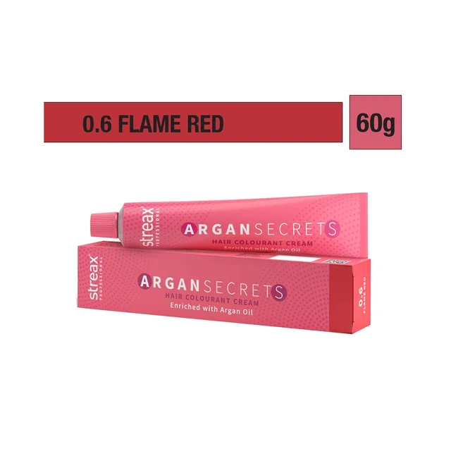 Streax Argan Secrets 0.6 Flame Red Hair Color 60g | Professional Salon Hair Color | Ammonia-Free Formula for Vibrant Red Shine & Grey Coverage