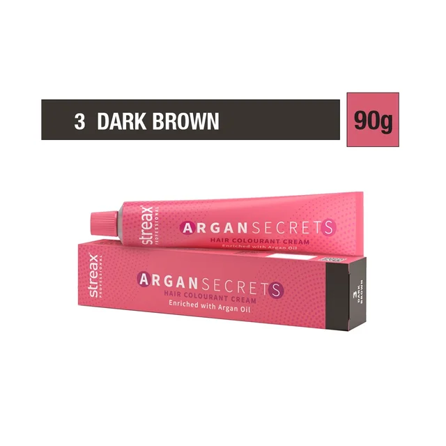 Streax Argan Secrets 3 Dark Brown 60g |Salon Professional Hair Color | Argan-Enriched Hair Color for Long-Lasting Shine | Hydrates, Nourishes & Grey Coverage