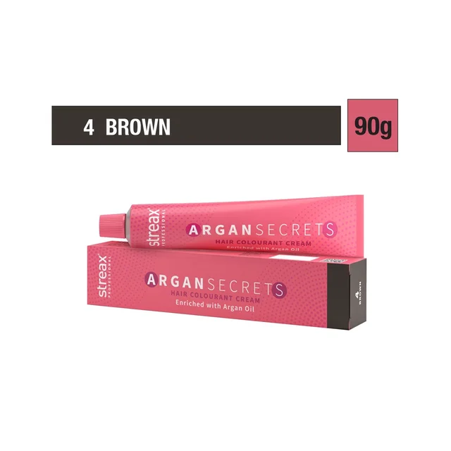 Streax Argan Secrets 4 Brown Hair Color 60g | Ammonia-Free Professional Hair Color | Natural Brown Finish, Soft Hair & Grey Coverage