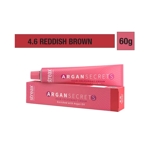 Streax Argan Secrets 4.6 Reddish Brown Hair Color 60g | Professional Hair Color | Rich Reddish Tone, Long-Lasting Shine & Grey Coverage