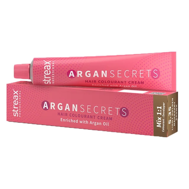 Streax Argan Secrets 5.35 Light Golden Mahogany Brown Hair Color 60g | Ammonia-Free Hair Color | Vibrant Shine & Complete Grey Coverage