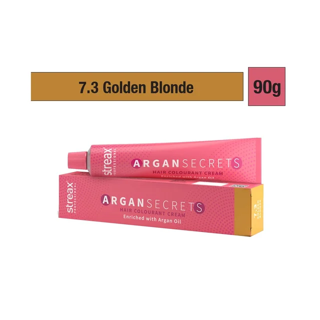 Streax Argan Secrets 7.3 Golden Blonde Hair Color 60g | Professional Salon Hair Color | Golden Shine, Smooth Hair & Full Grey Coverage