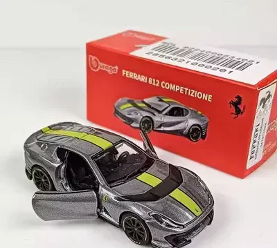 Bburago | FERRARI 812 COMPETIZIONE | GREY WITH YELLOW STRIPE | Scale 1:64 Diecast Collectible Toy Car