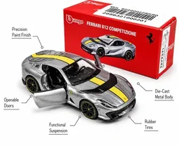 BURAGO Bburago | FERRARI 812 COMPETIZIONE | GREY WITH YELLOW STRIPE | Scale 1:64 Diecast Collectible Toy Car