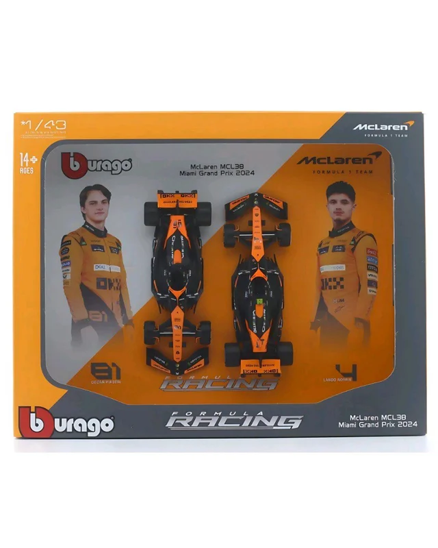 Original McLaren MCL38 Miami Grand Prix 2024 Set of 2 |Burago| Licensed Diecast Car | 1:43 Scale Model