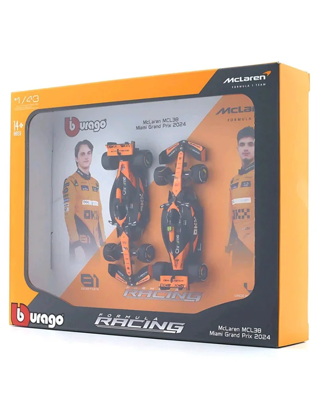Burago Original McLaren MCL38 Miami Grand Prix 2024 Set of 2 |Burago| Licensed Diecast Car | 1:43 Scale Model