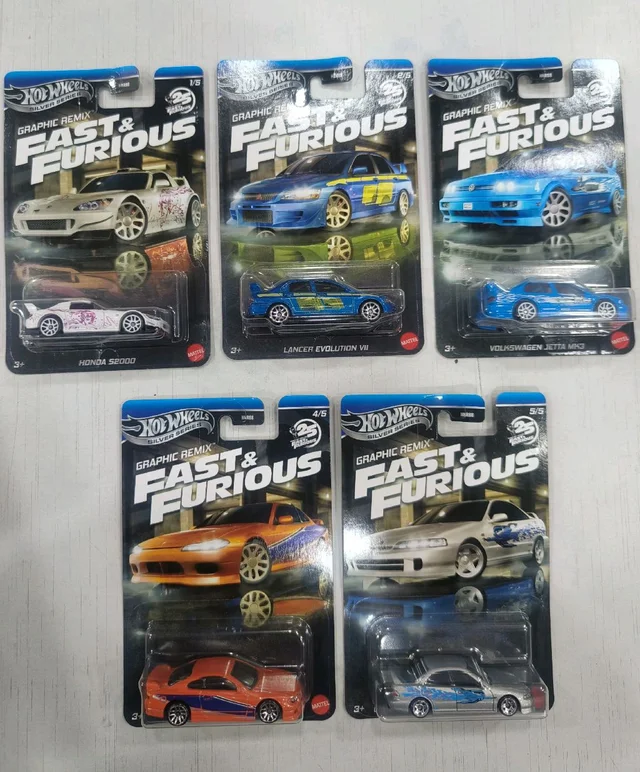 Hot Wheels SILVER SERIES | FAST & FURIOUS GRAPHIC REMIX | IMPORTED | SET OF 5 CARS | HONDA S2000 | MITSUBISHI LANCER EVOLUTION VII | VOLKSWAGEN JETTA MK3 | NISSAN SILVIA (S15) | CUSTOM ACURA INTEGRA SEDAN GSR | HNR88