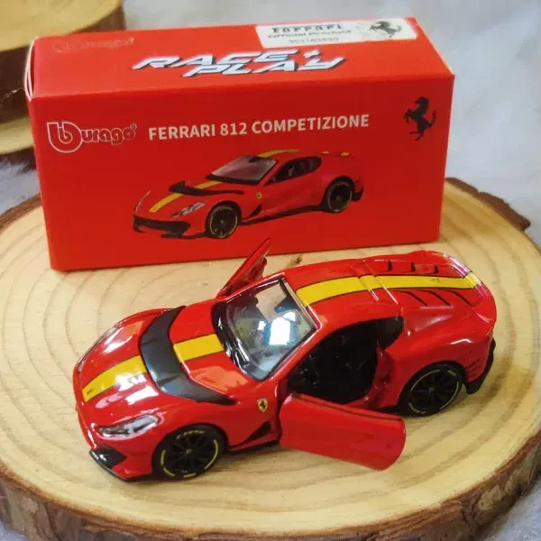 Bburago | FERRARI 812 COMPETIZIONE | RED WITH YELLOW STRIPE | Scale 1:64 Diecast Collectible Toy Car