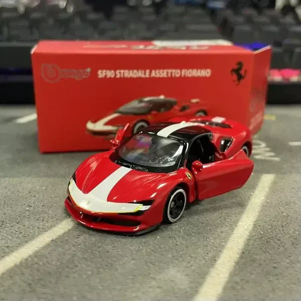 Bburago | FERRARI SF90 STRADALE ASSETTO FIORANO | RED AND WHITE | Scale 1:64 Diecast Collectible Toy Car