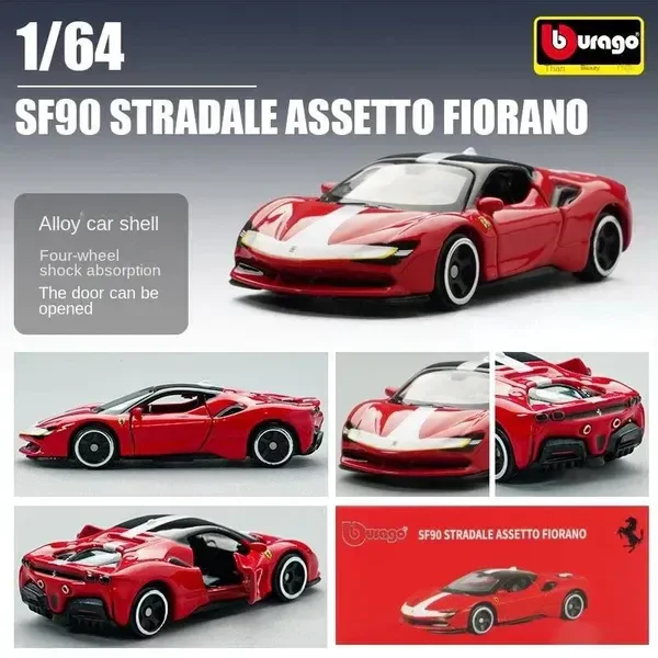 BURAGO Bburago | FERRARI SF90 STRADALE ASSETTO FIORANO | RED AND WHITE | Scale 1:64 Diecast Collectible Toy Car