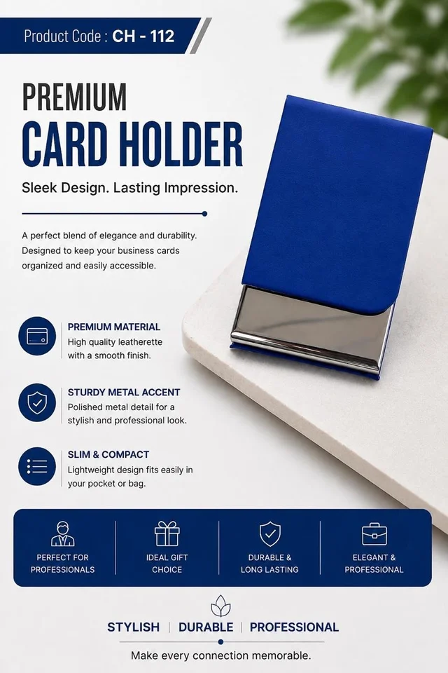 CH 112 Blue Leatherette steel cardholder