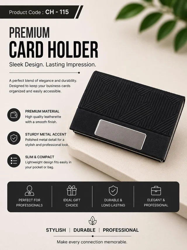 CH 115 Black emboss Leatherette steel cardholder