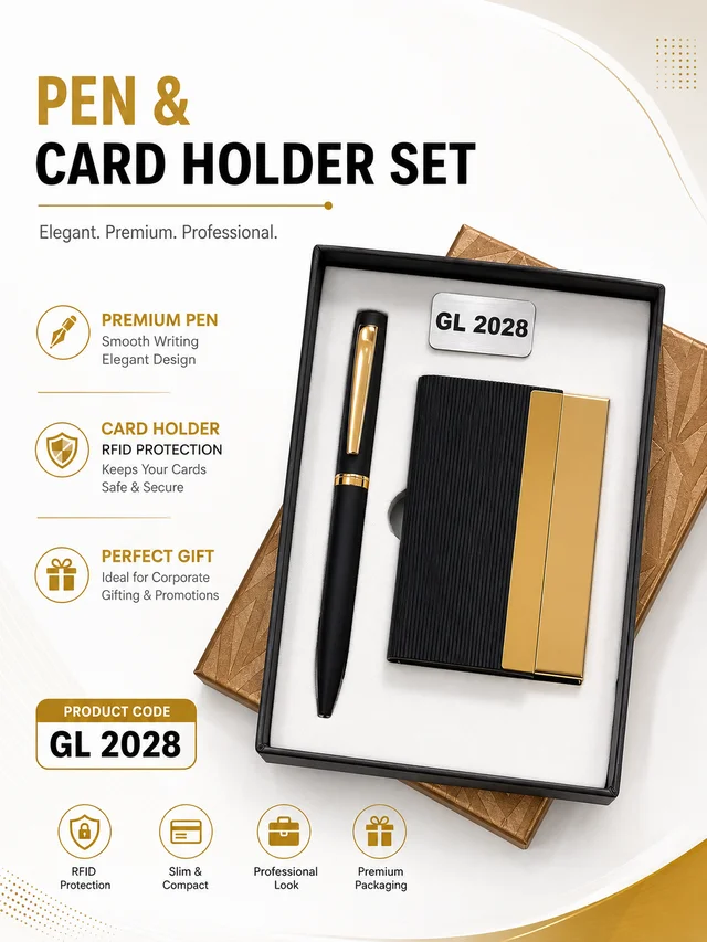 GL 2028 Black & Gold Pen & Cardholder Set