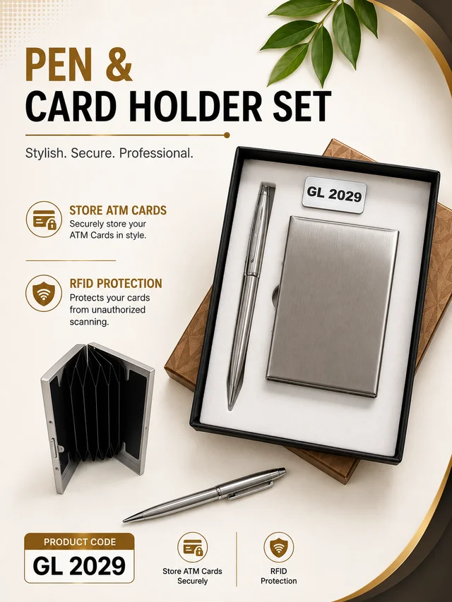 GL 2029 Steel Pen & Cardholder Set