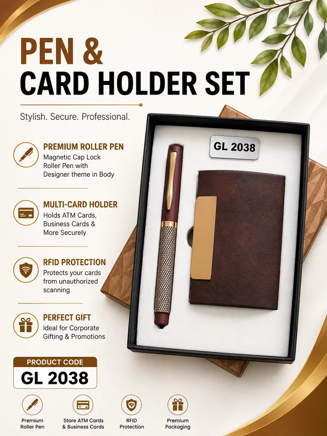 GL 2038 Marron/Gold Pen & Cardholder Set