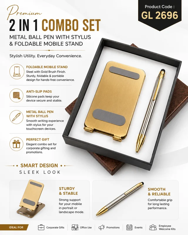 GL 2696 Gold pen & mobile stand 2 in 1 set