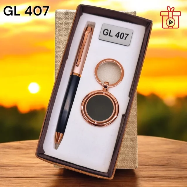 GL 407 Rose Gold / Black Pen & Keychain Set