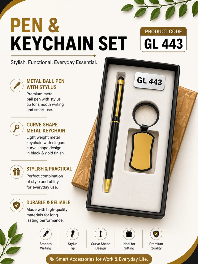 GL 443 Black & Gold Pen & Keychain Set