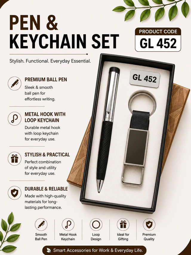 GL 452 Black/Silver Pen & Keychain Set