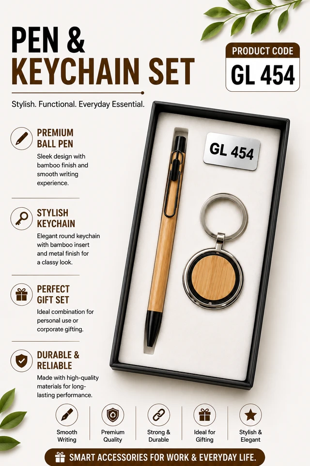 GL 454 Wooden Bamboo Pen & Keychain Set