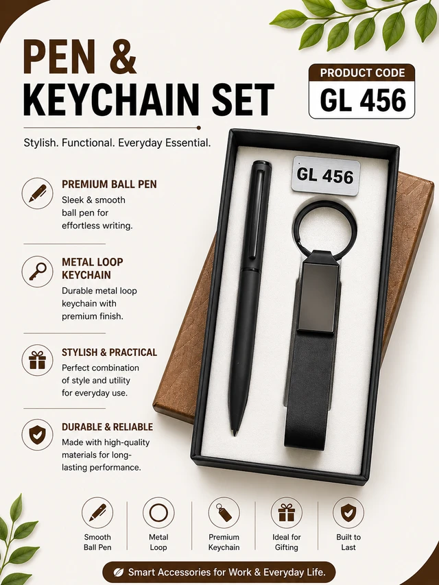 GL 456 Full black Pen & Keychain Set