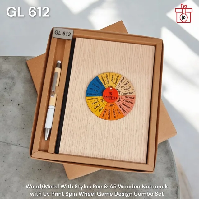 GL 612 Metal /Bamboo Ball Pen / Wooden notebook set