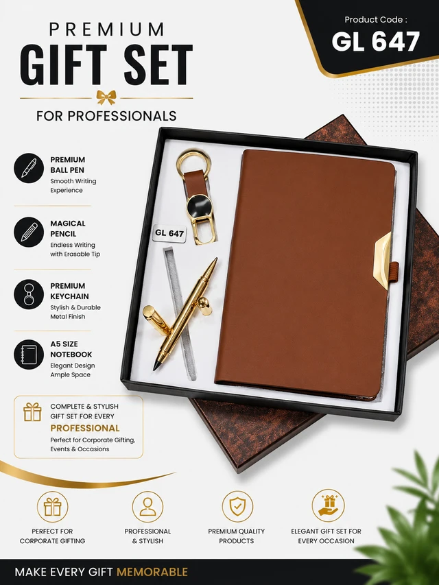 GL 647 Tan/Gold   Pen, Notebook &  Keychain Set