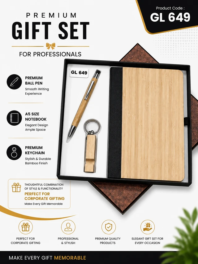 GL 649 Bamboo  Pen ,Notebook & keychain Set