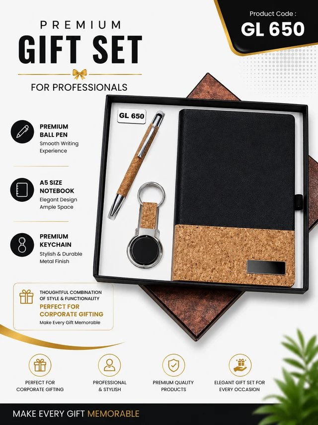 GL 650 Black/Cork  Pen, Notebook & Keychain Set