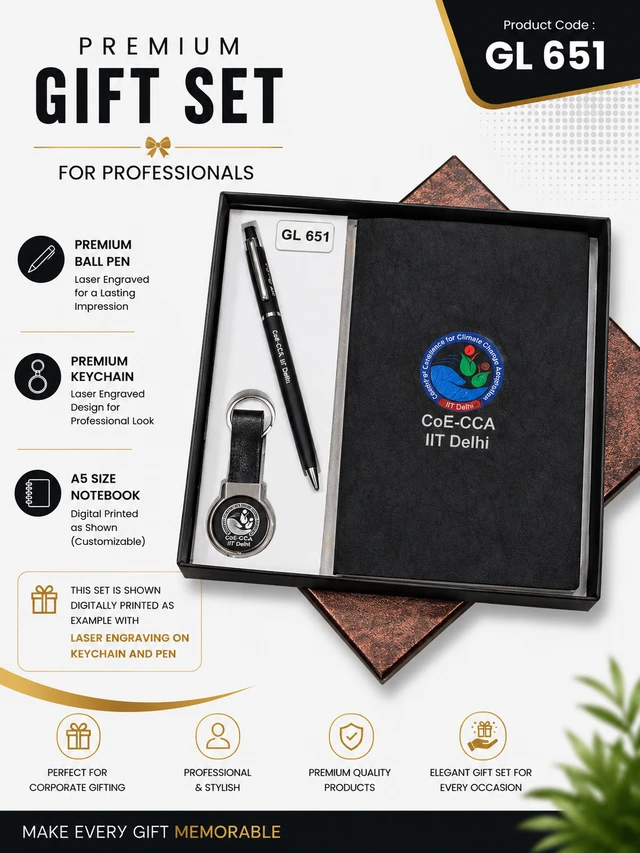 GL 651 Full Black   Pen,  Notebook & Keychain Set