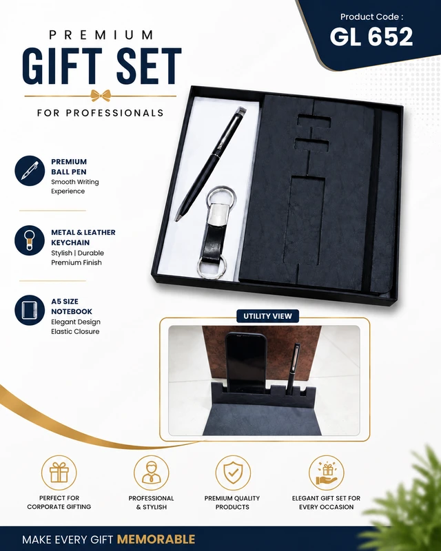 GL 652 Black  Pen,  Notebook& Keychain Set