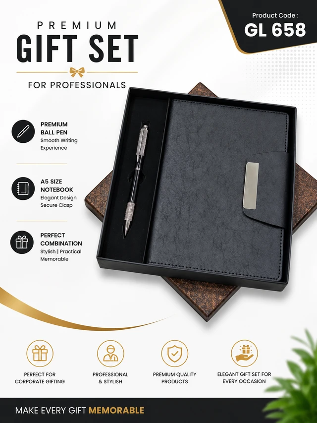 GL 658  Black  pen & Notebook Combo Sets