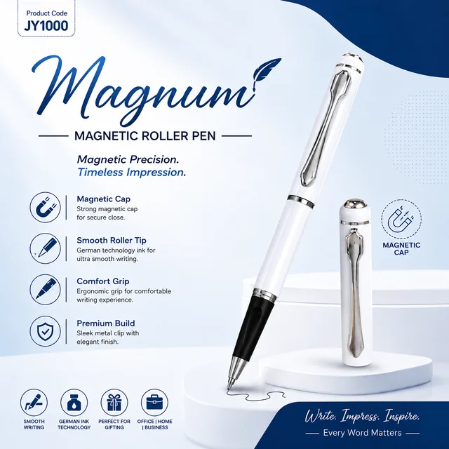 JY 1000 White colour C.P Roller pen