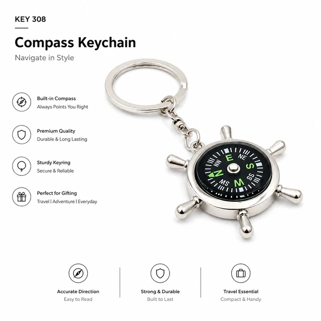 KEY 308 Compass metal Keychain