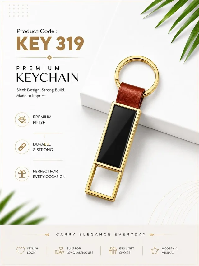 KEY 319 Tan/gold metal keychain