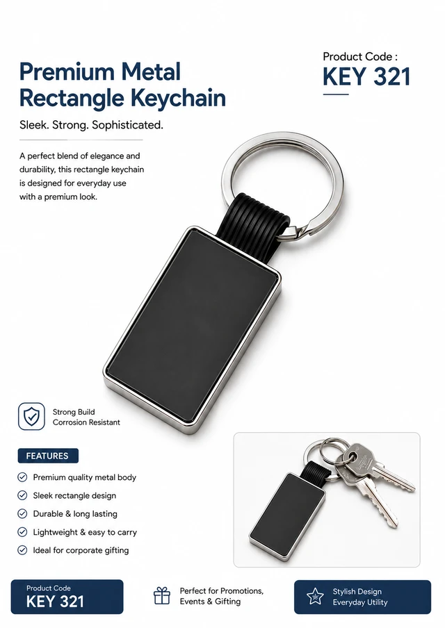 KEY 321 Premium metal rectangular keychain